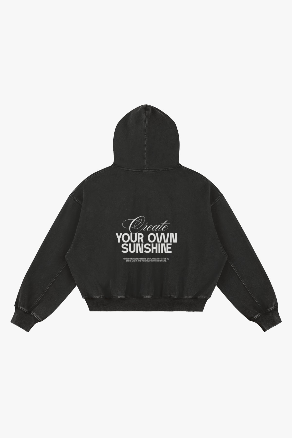 hoodie preta com arte "Ceate your own sunshine" em glitter branco