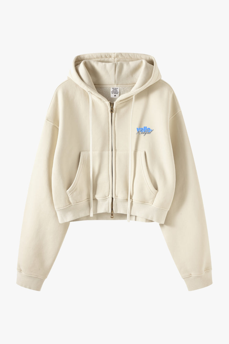Sudadera corta con cremallera y lavado vintage para mujer