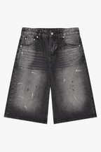Calções Jeans Masculino Wide Leg com Lavagem Vintage