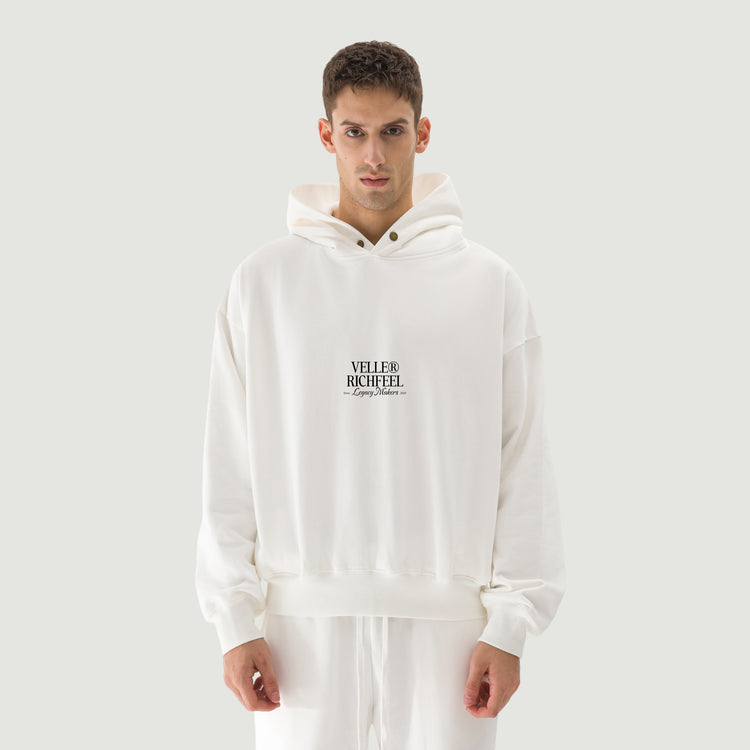 white hoodie with “Create your own sunshine” design in black glitter