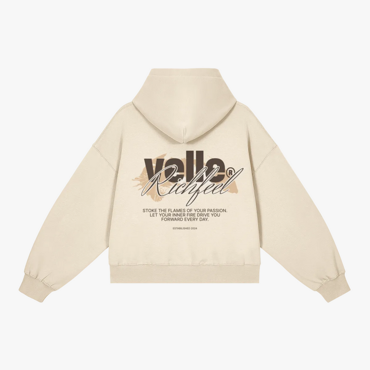 Boxy-Fit Hoodie with Velle Artwork in Cream
