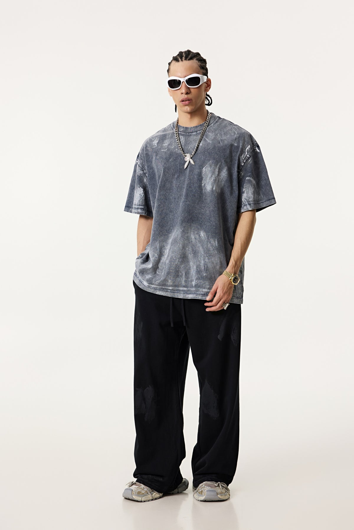 260GSM Unisex Painted Pigment-Wash T-shirt Royal Blue