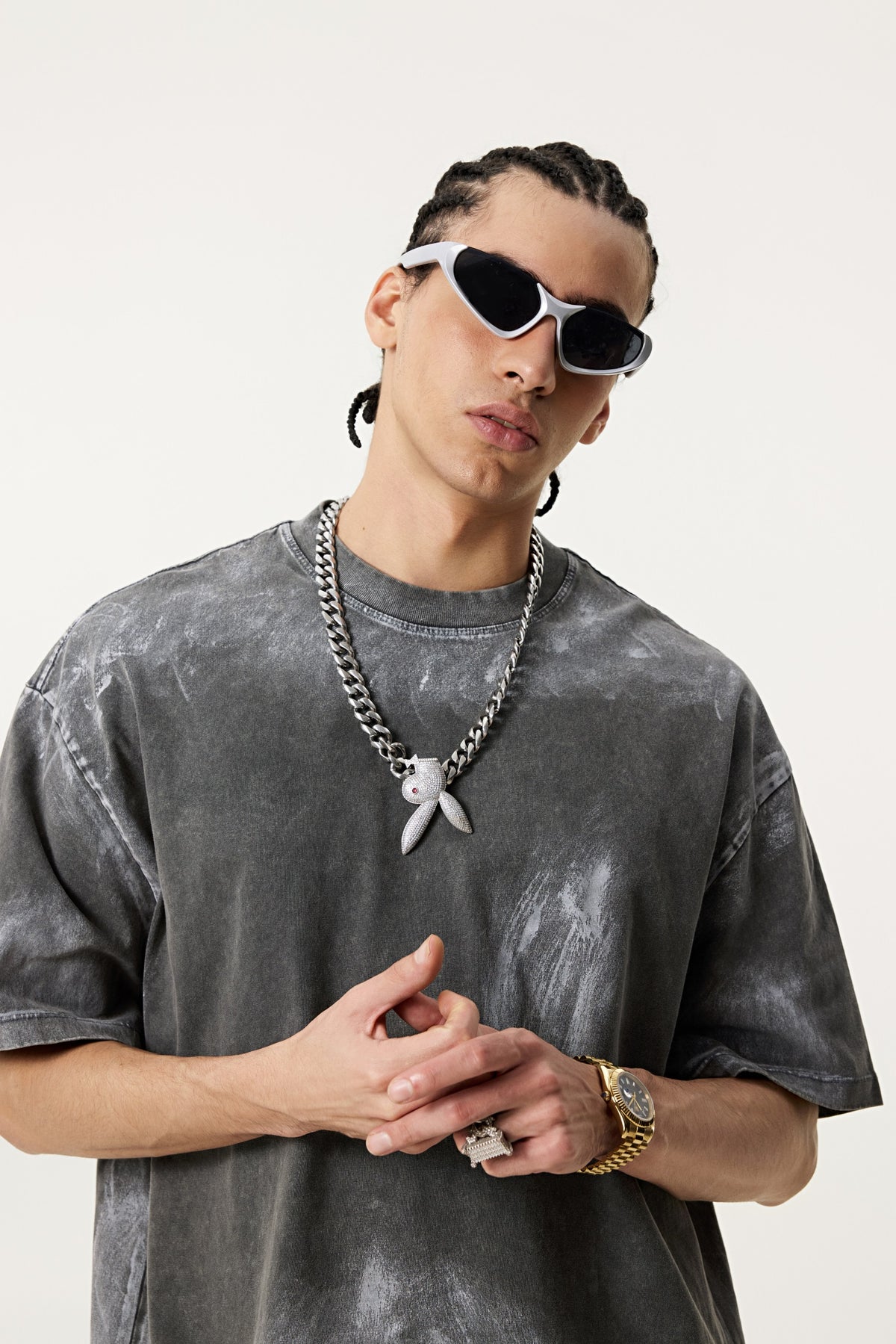 260GSM Unisex Painted Pigment-Wash T-shirt Dark Grey