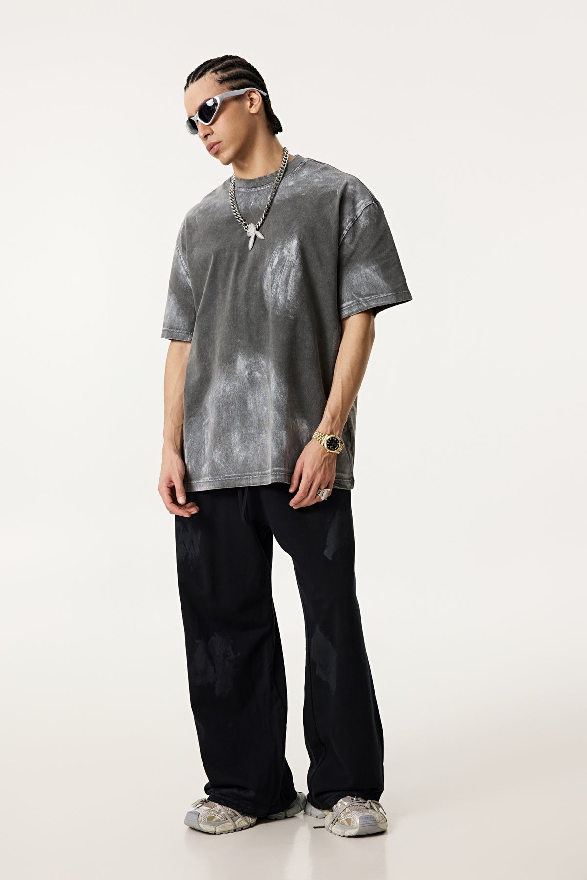 260GSM Unisex Painted Pigment-Wash T-shirt Dark Grey