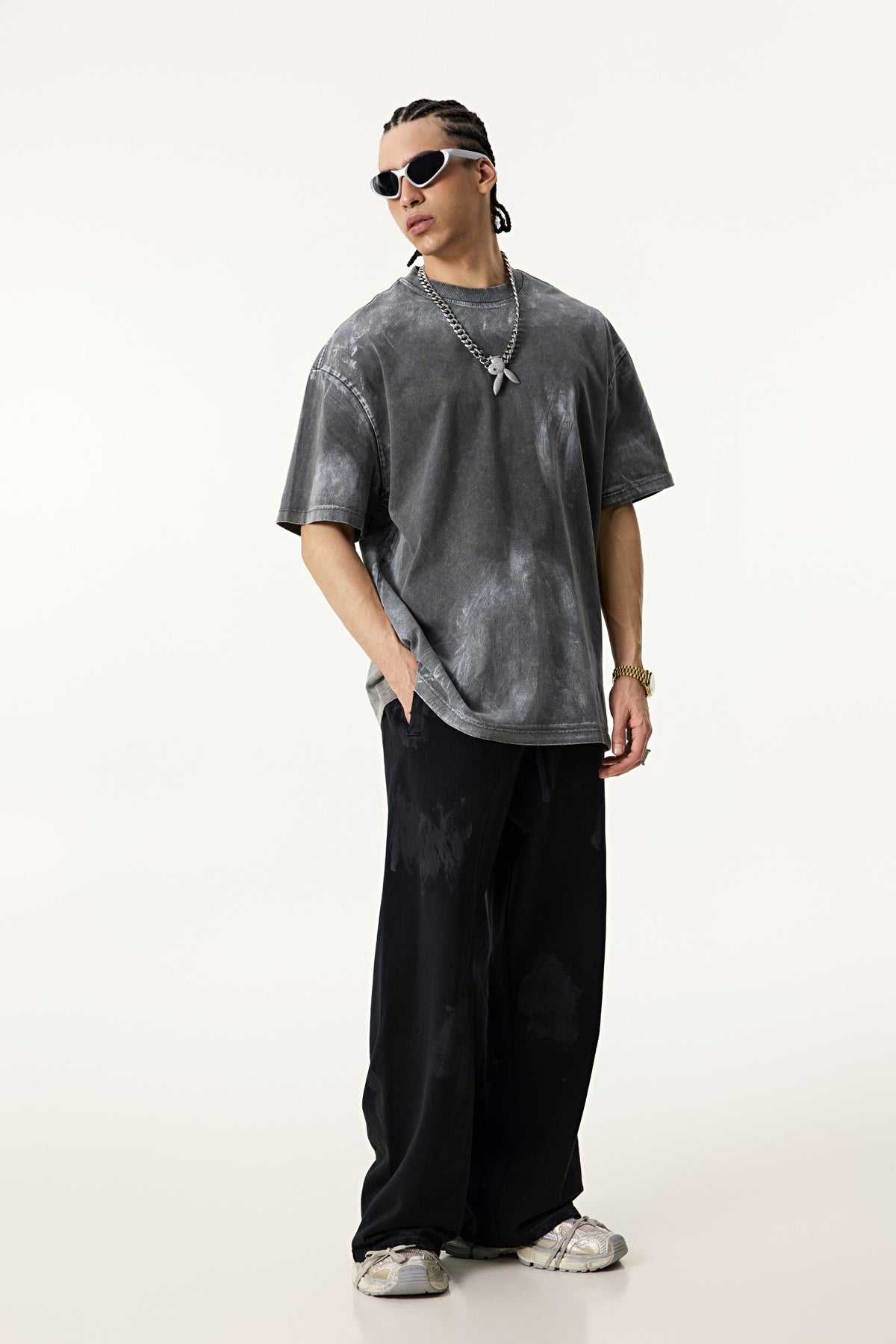 260GSM Unisex Painted Pigment-Wash T-shirt Dark Grey