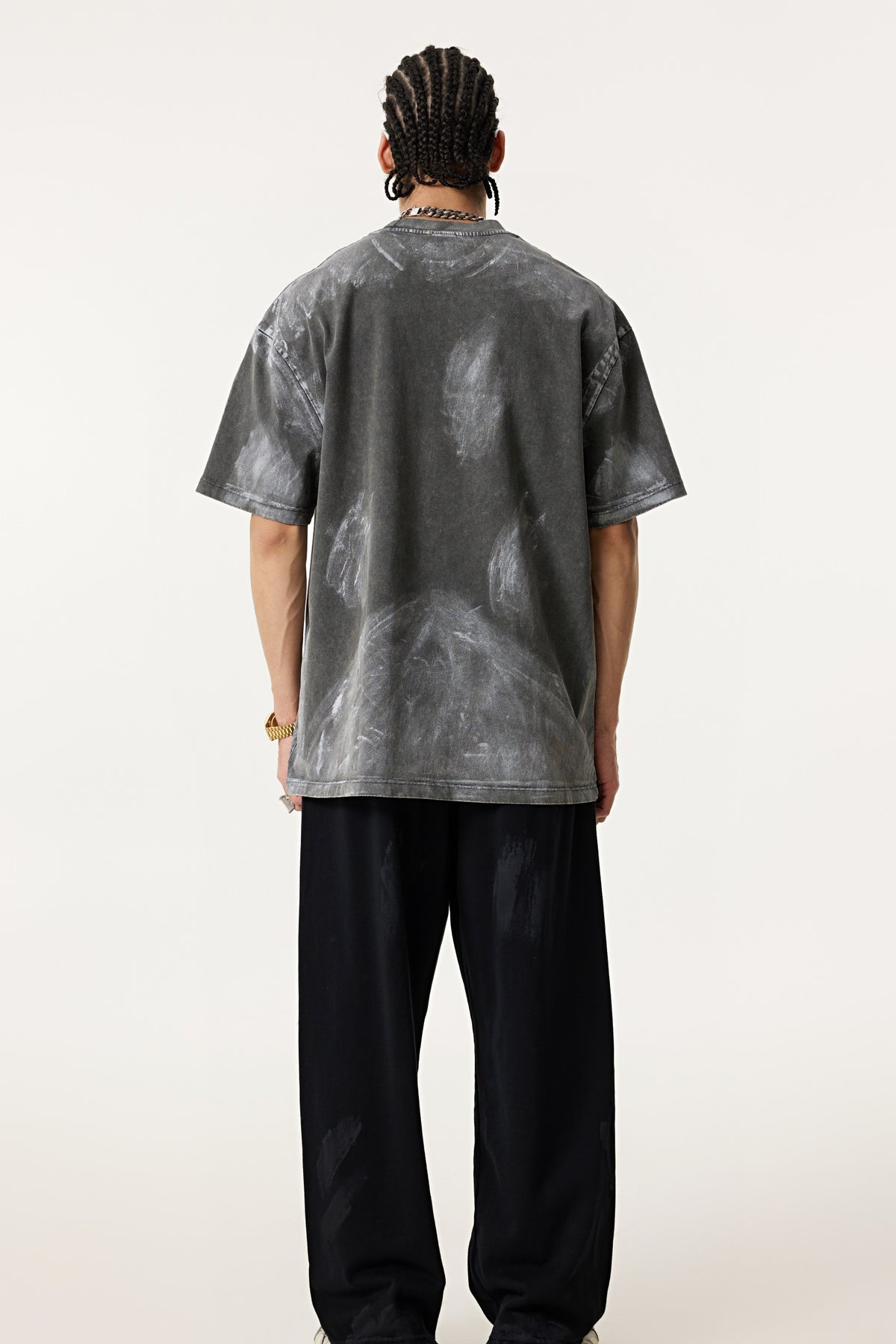 260GSM Unisex Painted Pigment-Wash T-shirt Dark Grey