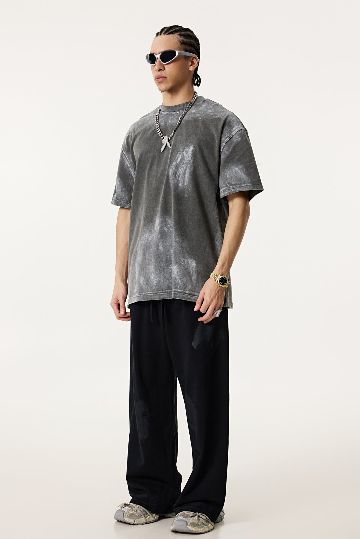260GSM Unisex Painted Pigment-Wash T-shirt Dark Grey
