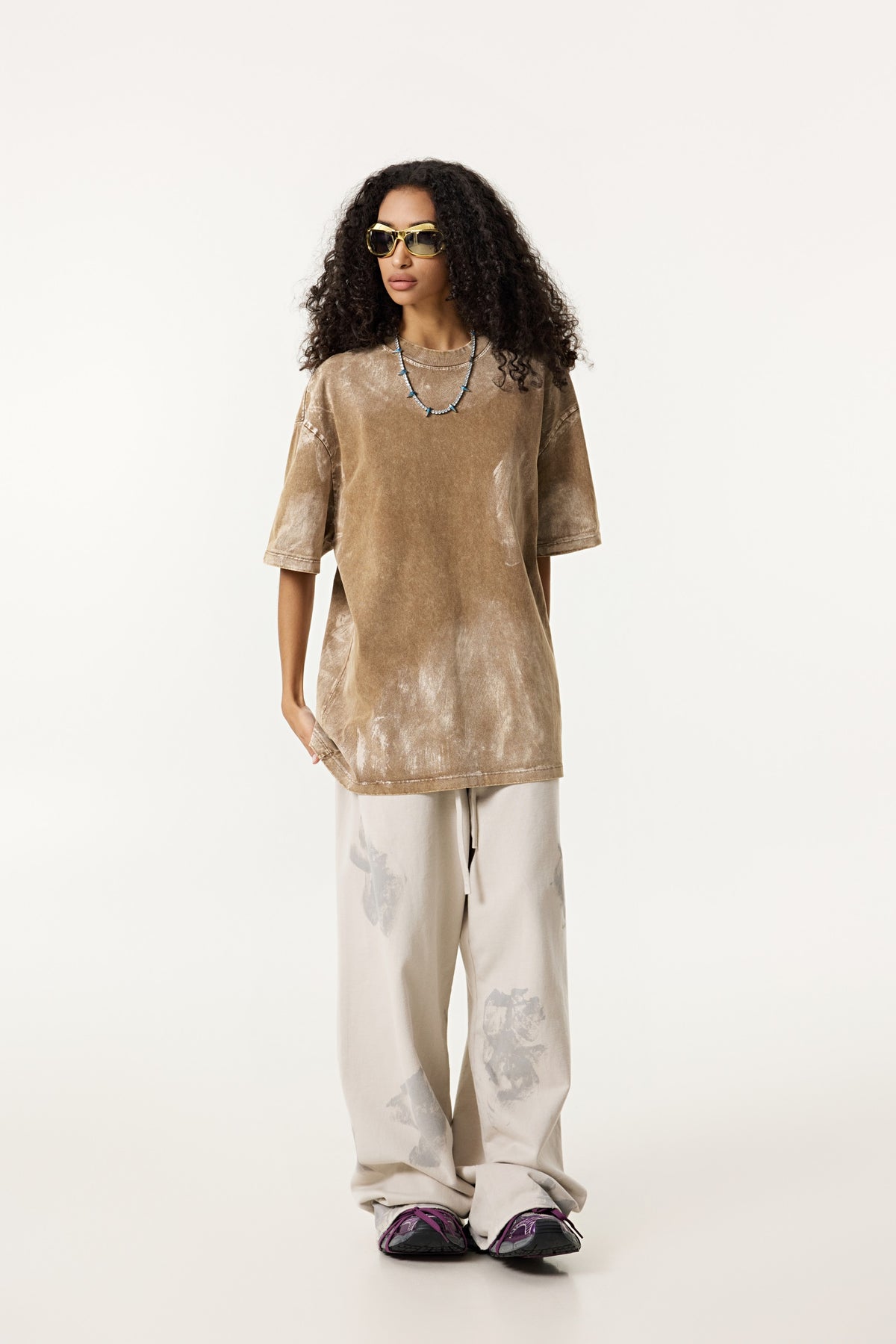 260GSM Unisex Painted Pigment-Wash T-shirt Coffee Brown