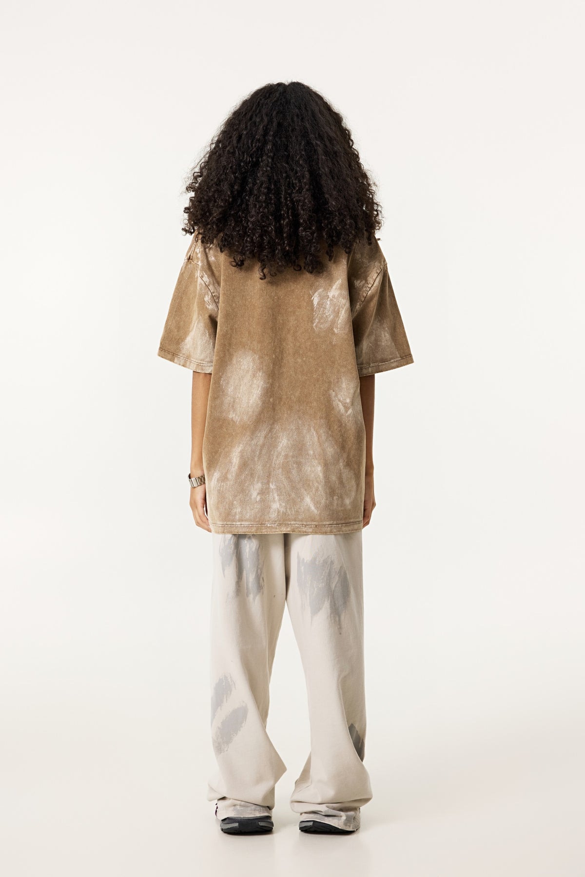260GSM Unisex Painted Pigment-Wash T-shirt Coffee Brown