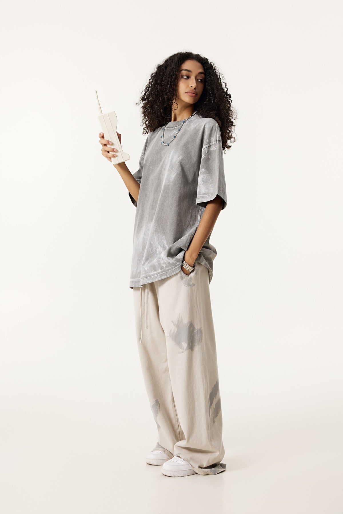 260GSM Unisex Painted Pigment-Wash T-shirt Medium Grey