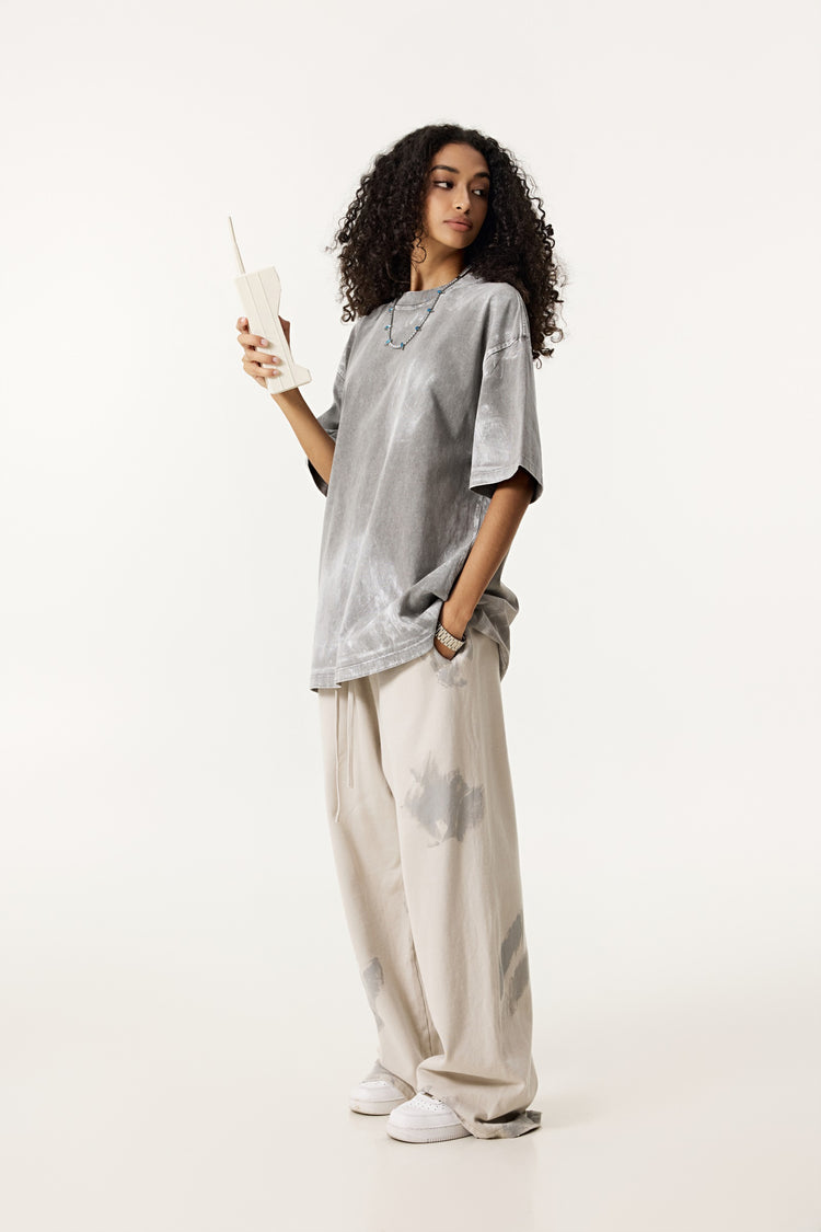 260GSM Unisex Painted Pigment-Wash T-shirt Medium Grey