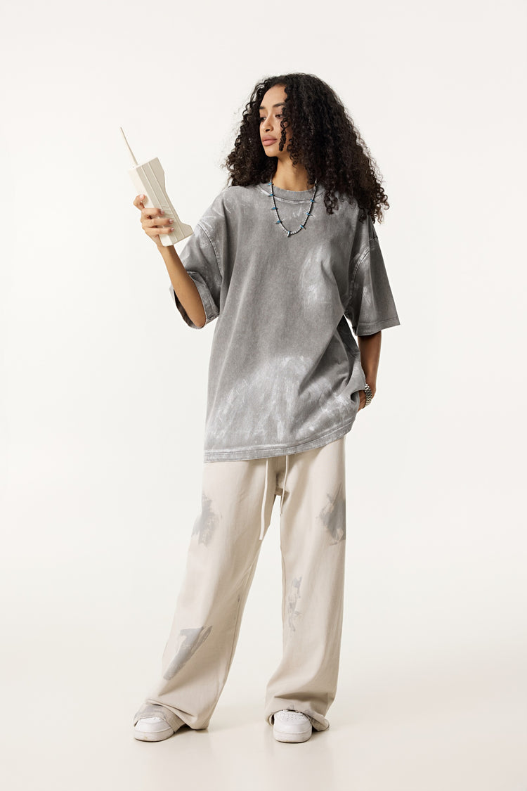 260GSM Unisex Painted Pigment-Wash T-shirt Medium Grey