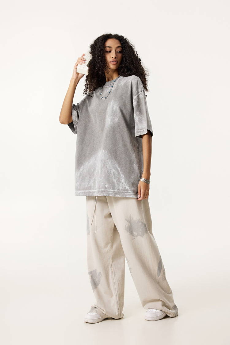 260GSM Unisex Painted Pigment-Wash T-shirt Medium Grey