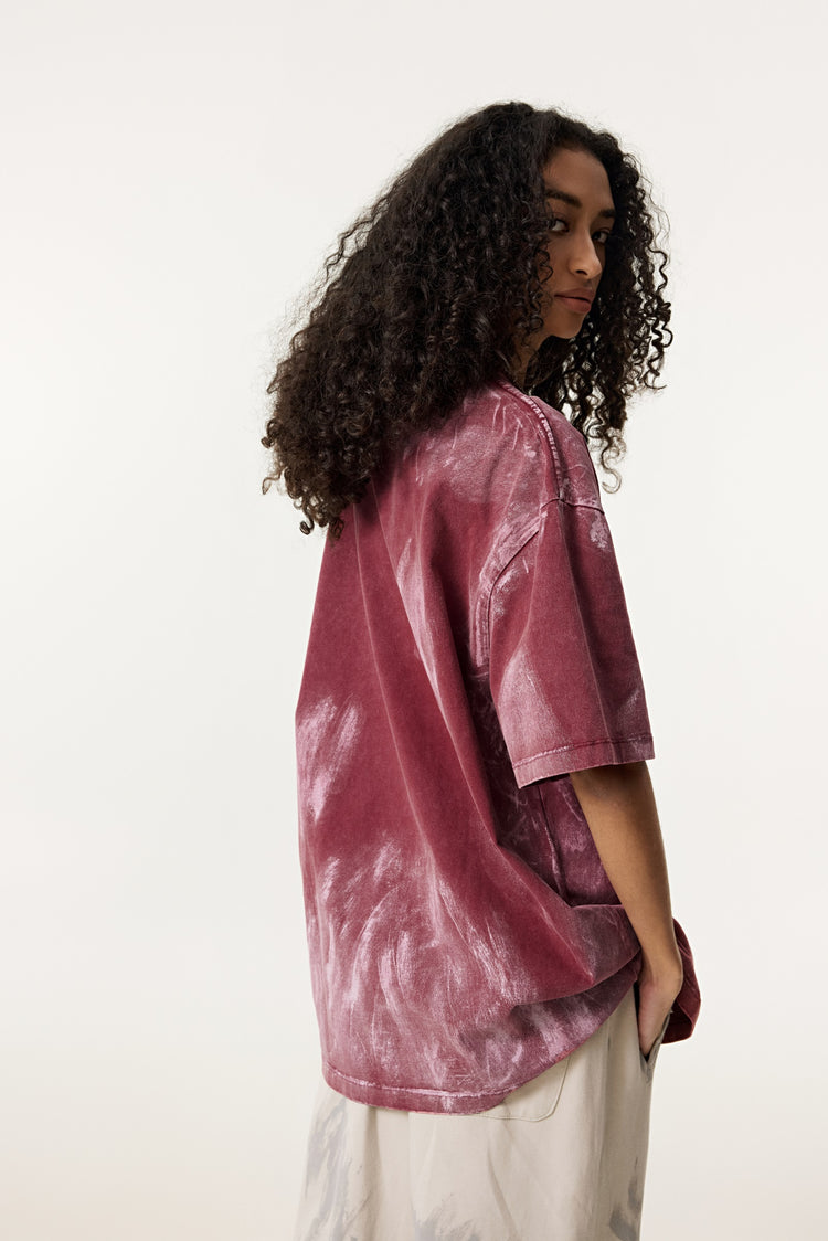 260GSM Unisex Painted Pigment-Wash T-shirt Vintage Red