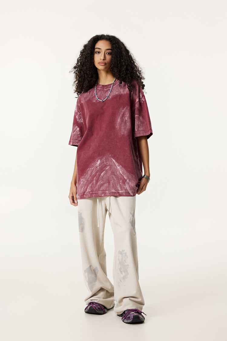 260GSM Unisex Painted Pigment-Wash T-shirt Vintage Red