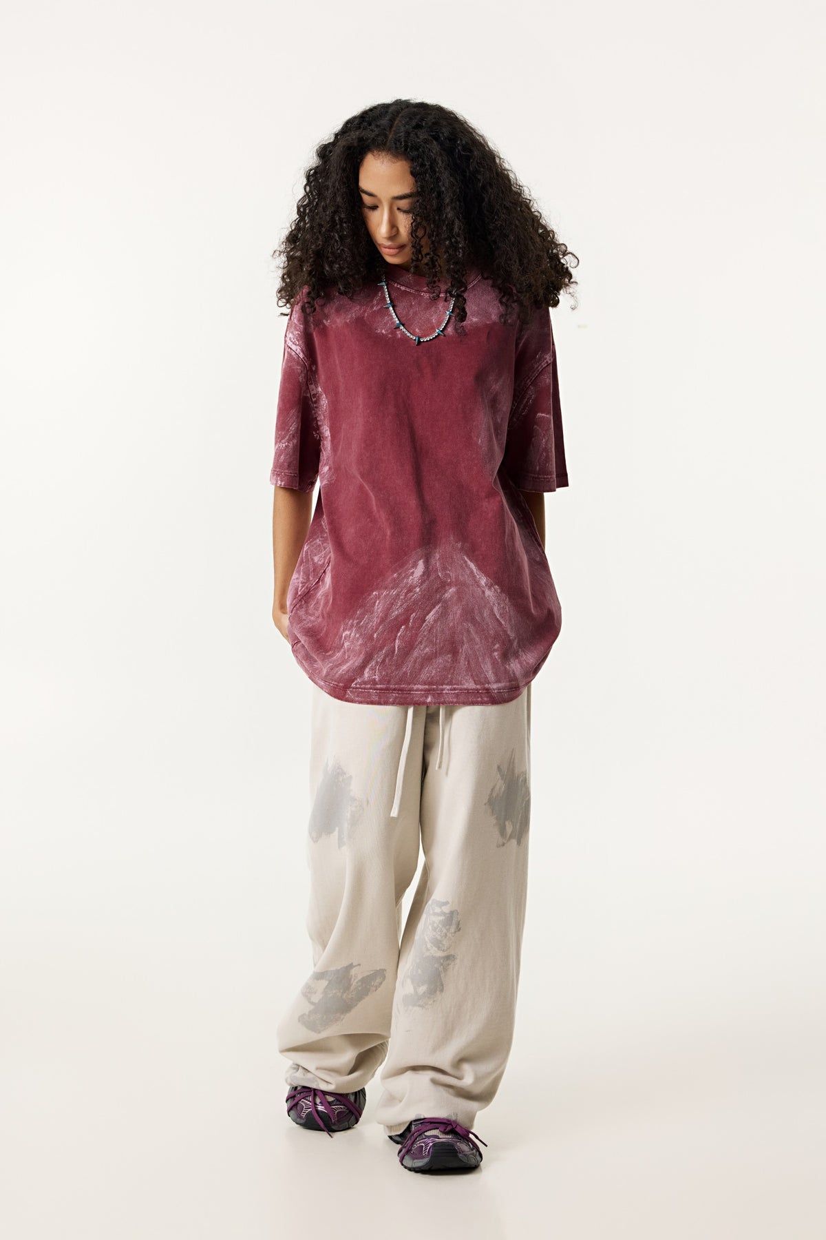 260GSM Unisex Painted Pigment-Wash T-shirt Vintage Red