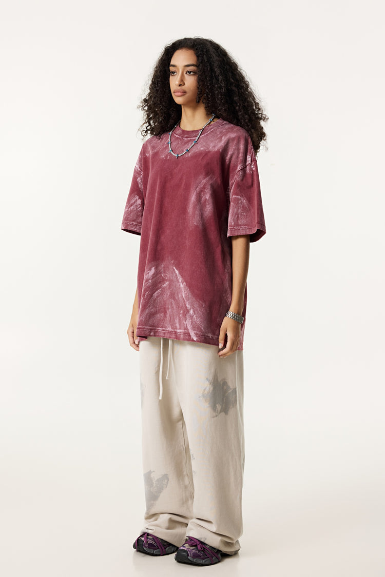 260GSM Unisex Painted Pigment-Wash T-shirt Vintage Red