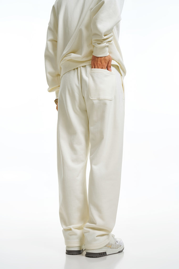 360GSM Men's Clean Solid Terry Straight-Fit Pants Cream White