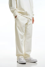 360GSM Men's Clean Solid Terry Straight-Fit Pants Cream White