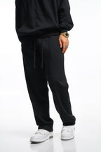 360GSM Men's Clean Solid Terry Straight-Fit Pants Black