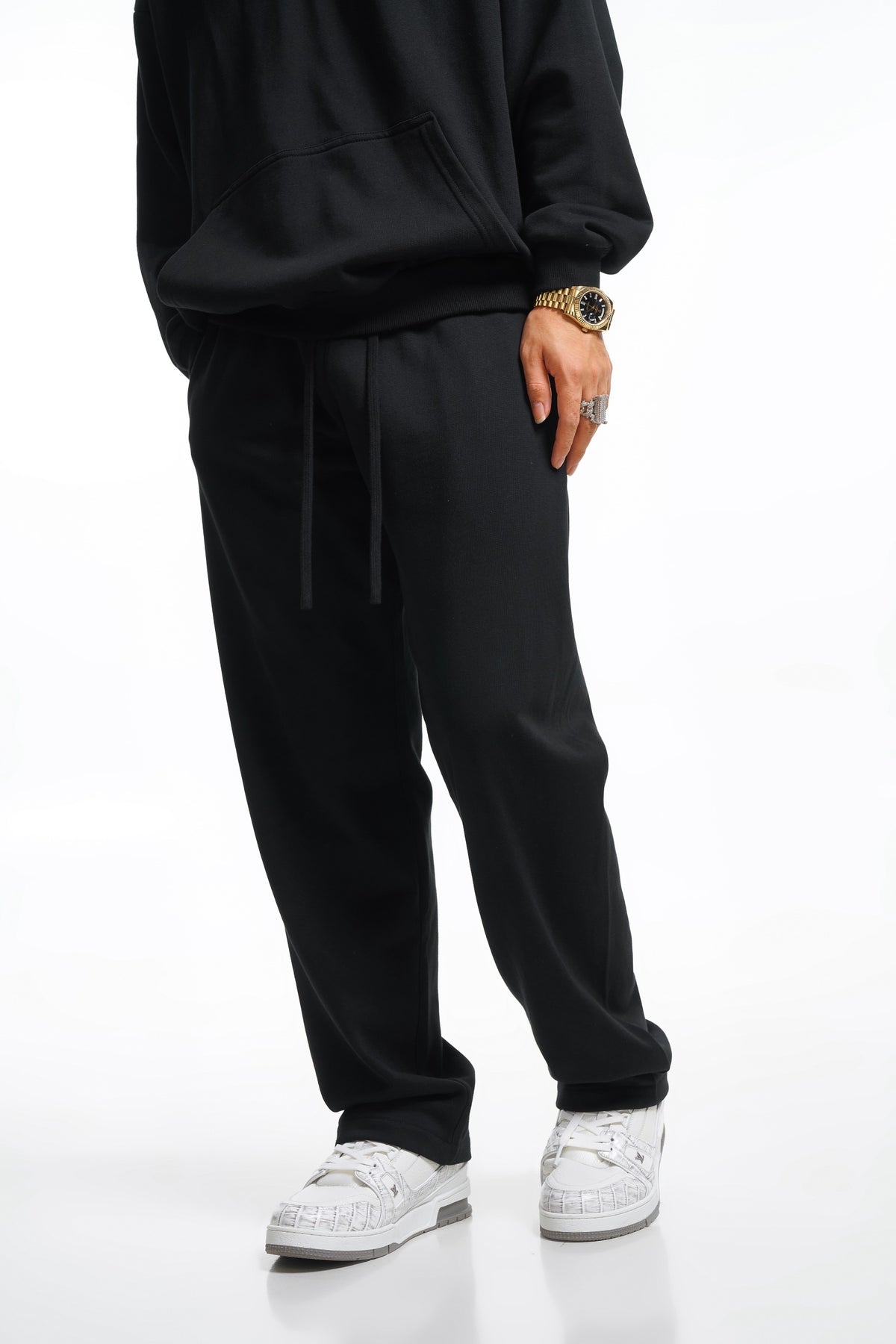 360GSM Men's Clean Solid Terry Straight-Fit Pants Black