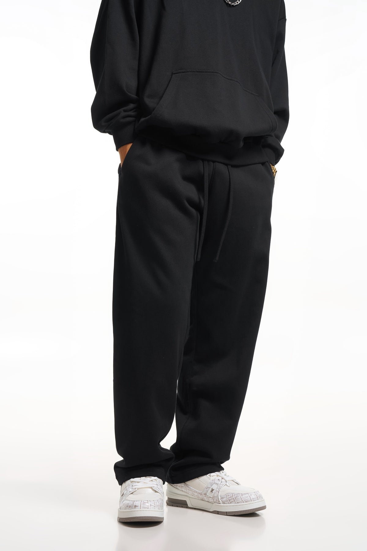 360GSM Men's Clean Solid Terry Straight-Fit Pants Black