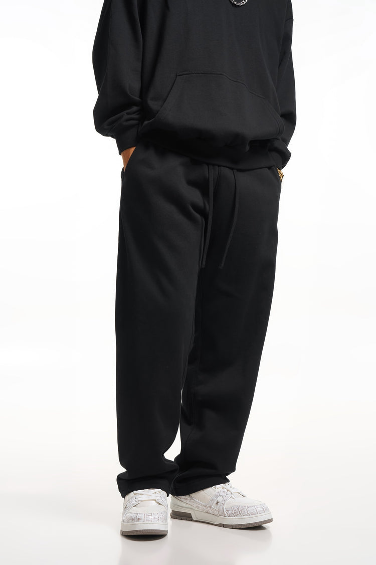 360GSM Men's Clean Solid Terry Straight-Fit Pants Black