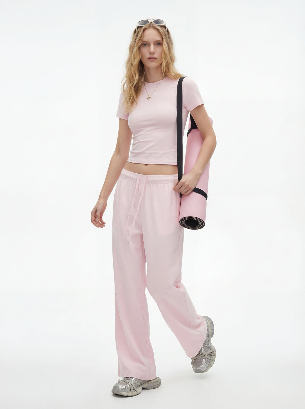200GSM Women’s High-Stretch Slim Straight Pants Pink