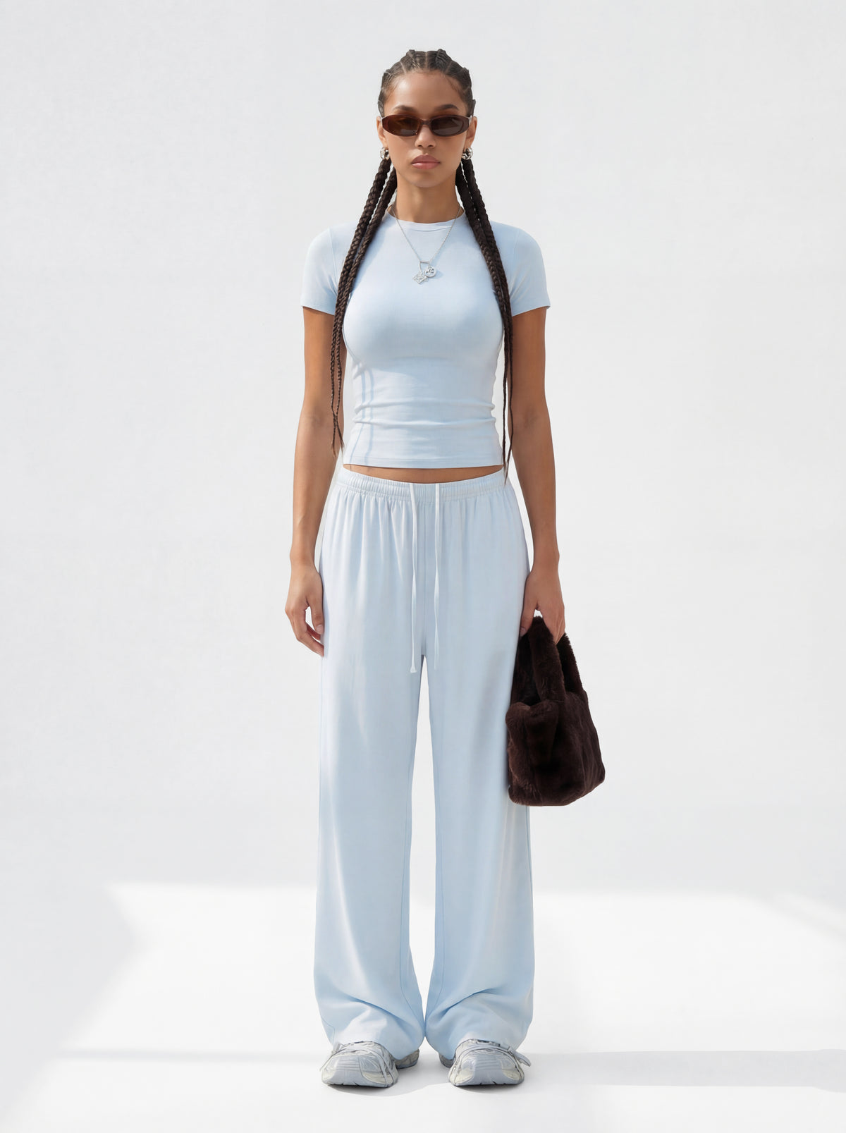 200GSM Women’s High-Stretch Slim Straight Pants Baby Blue