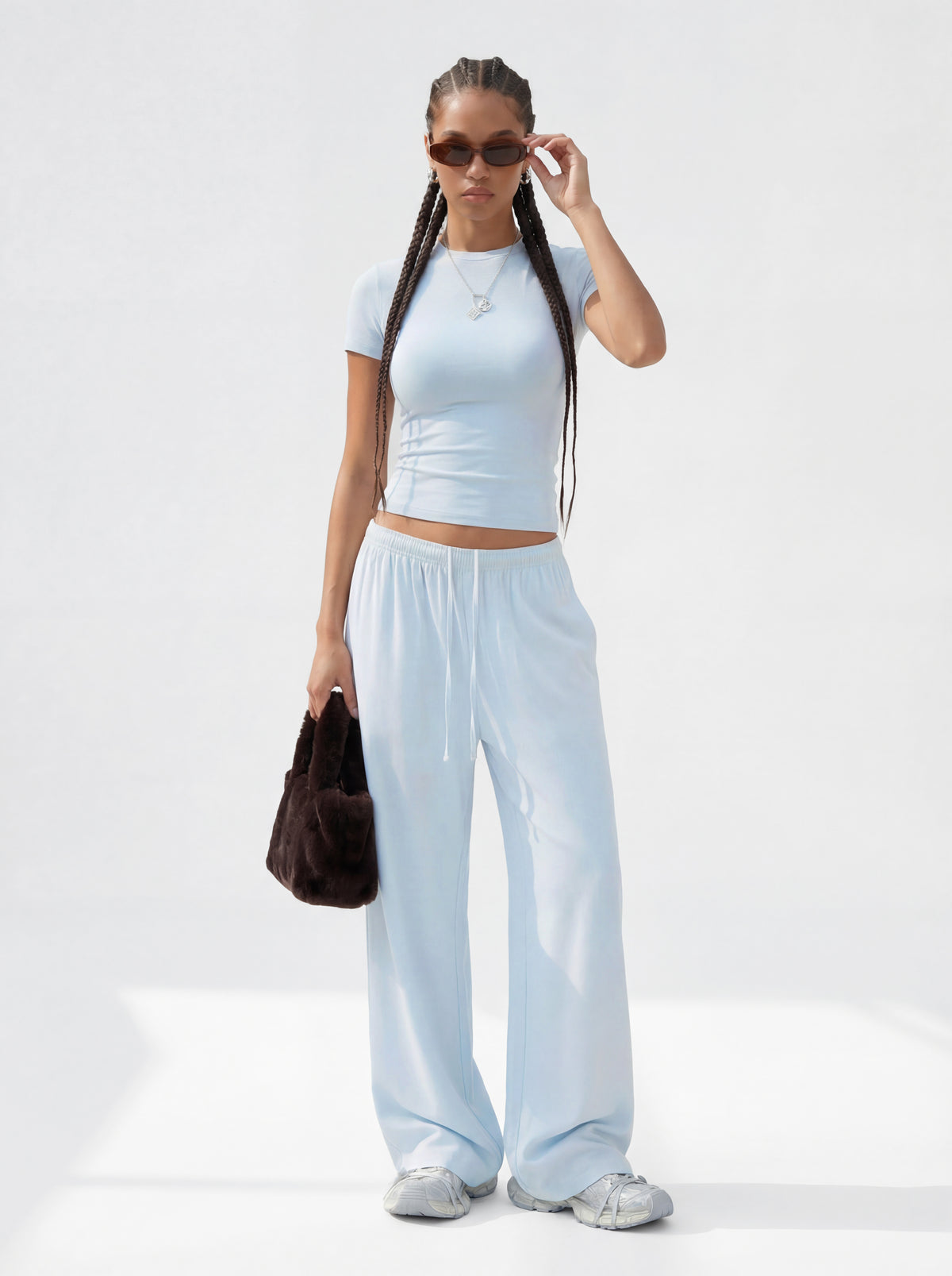 200GSM Women’s High-Stretch Slim Straight Pants Baby Blue