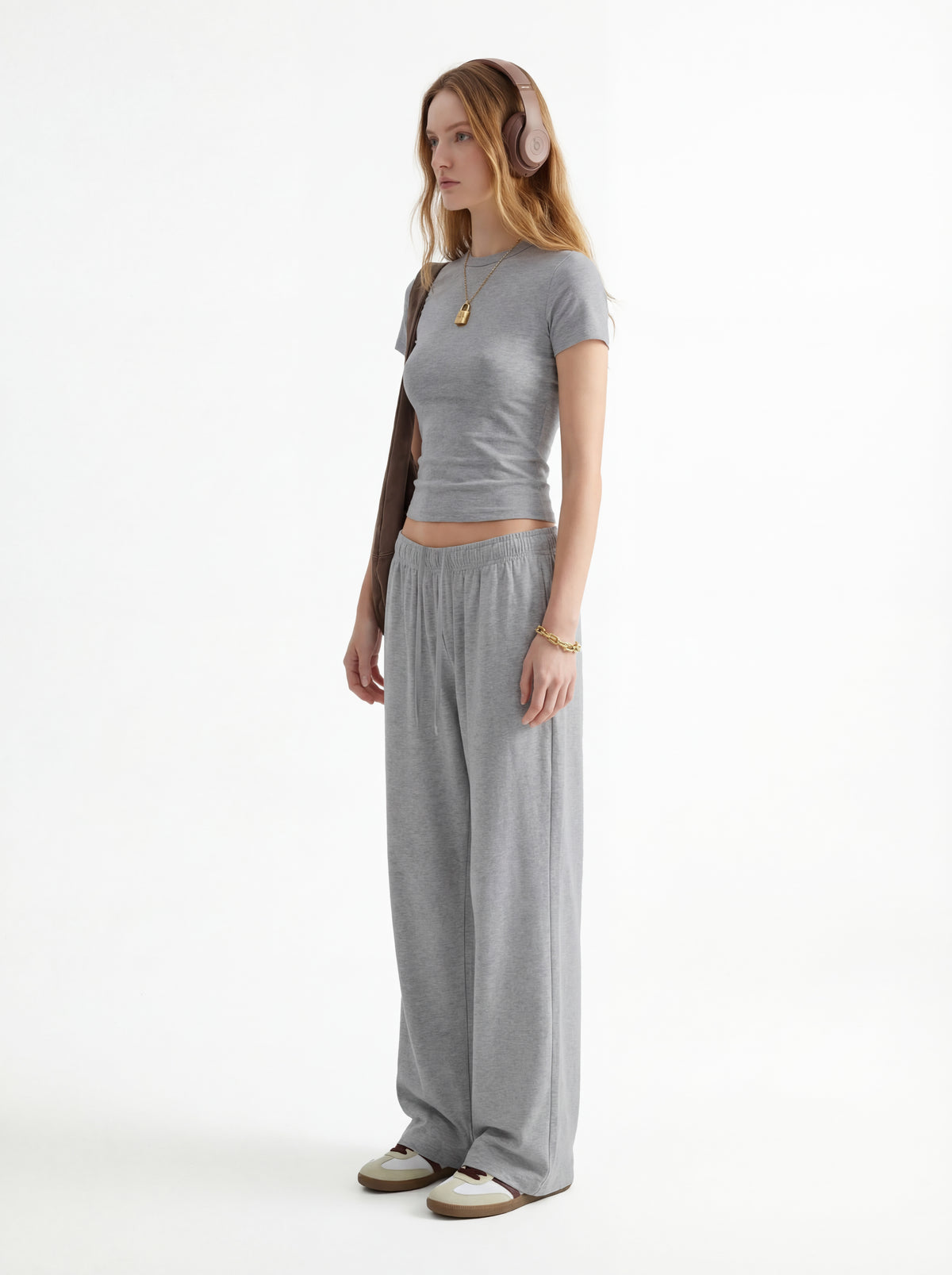 200GSM Women’s High-Stretch Slim Straight Pants Heather Gray