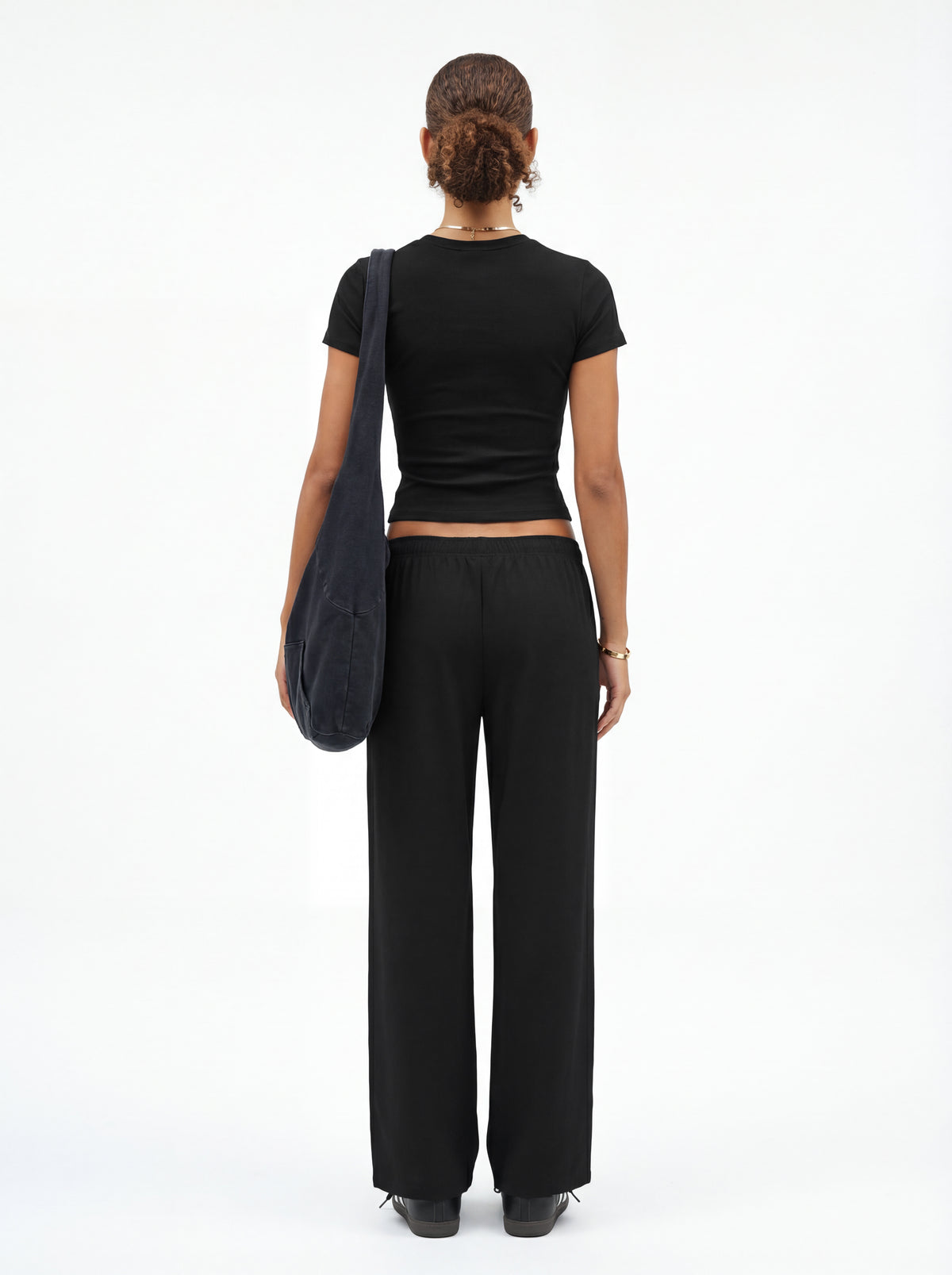 200GSM Women's High-Stretch Spandex Jersey Fitted T-Shirt Black