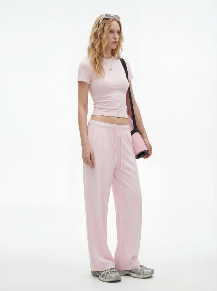 200GSM Women's High-Stretch Spandex Jersey Fitted T-Shirt Blush Pink
