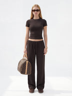 200GSM Women's High-Stretch Spandex Jersey Fitted T-Shirt Coffee