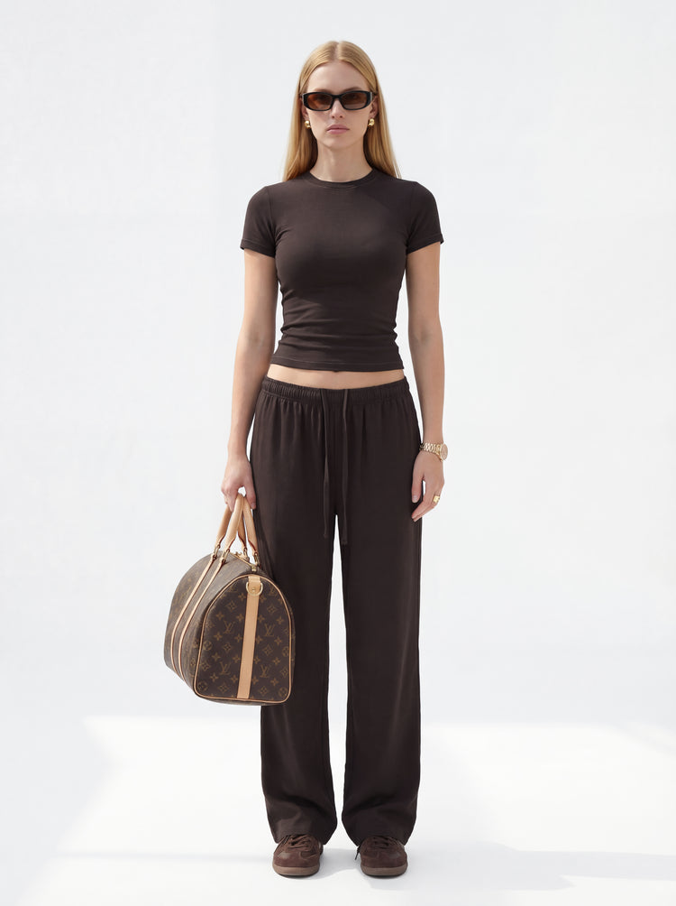 200GSM Women's High-Stretch Spandex Jersey Fitted T-Shirt Coffee