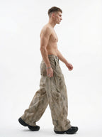 270GSM Men's Cotton Twill Denim Print Loose Fit Pants Mustard Yellow