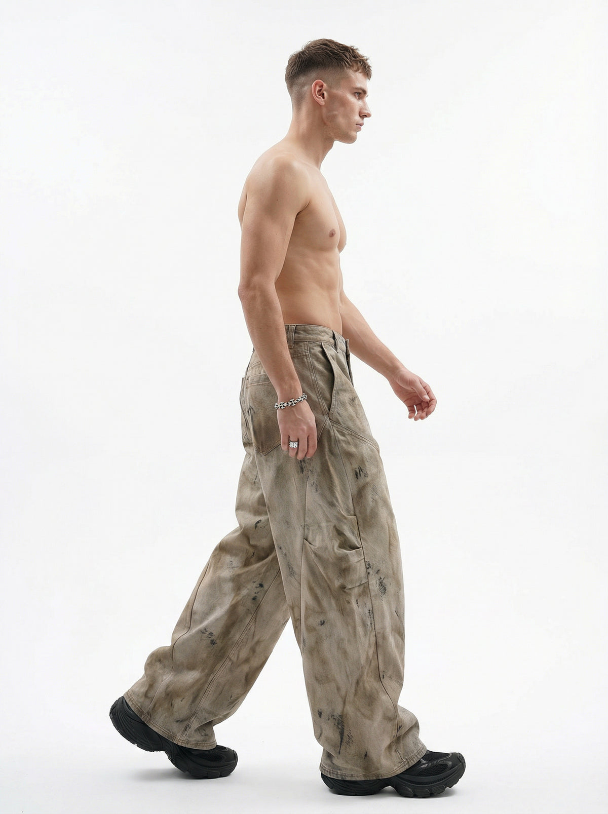 270GSM Men's Cotton Twill Denim Print Loose Fit Pants Mustard Yellow