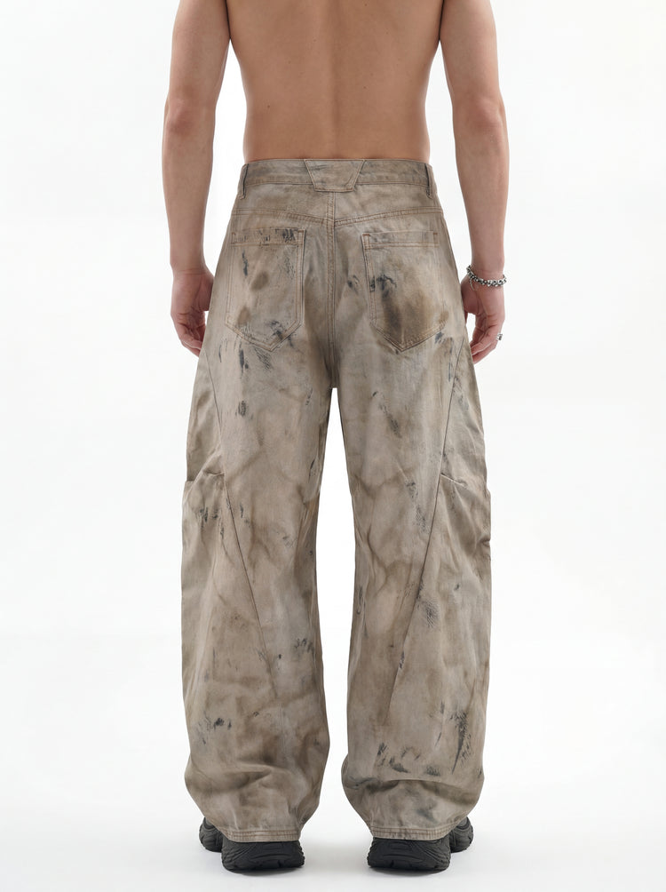 270GSM Men's Cotton Twill Denim Print Loose Fit Pants Mustard Yellow