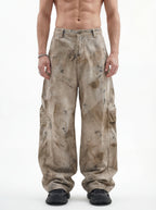 270GSM Men's Cotton Twill Denim Print Loose Fit Pants Mustard Yellow