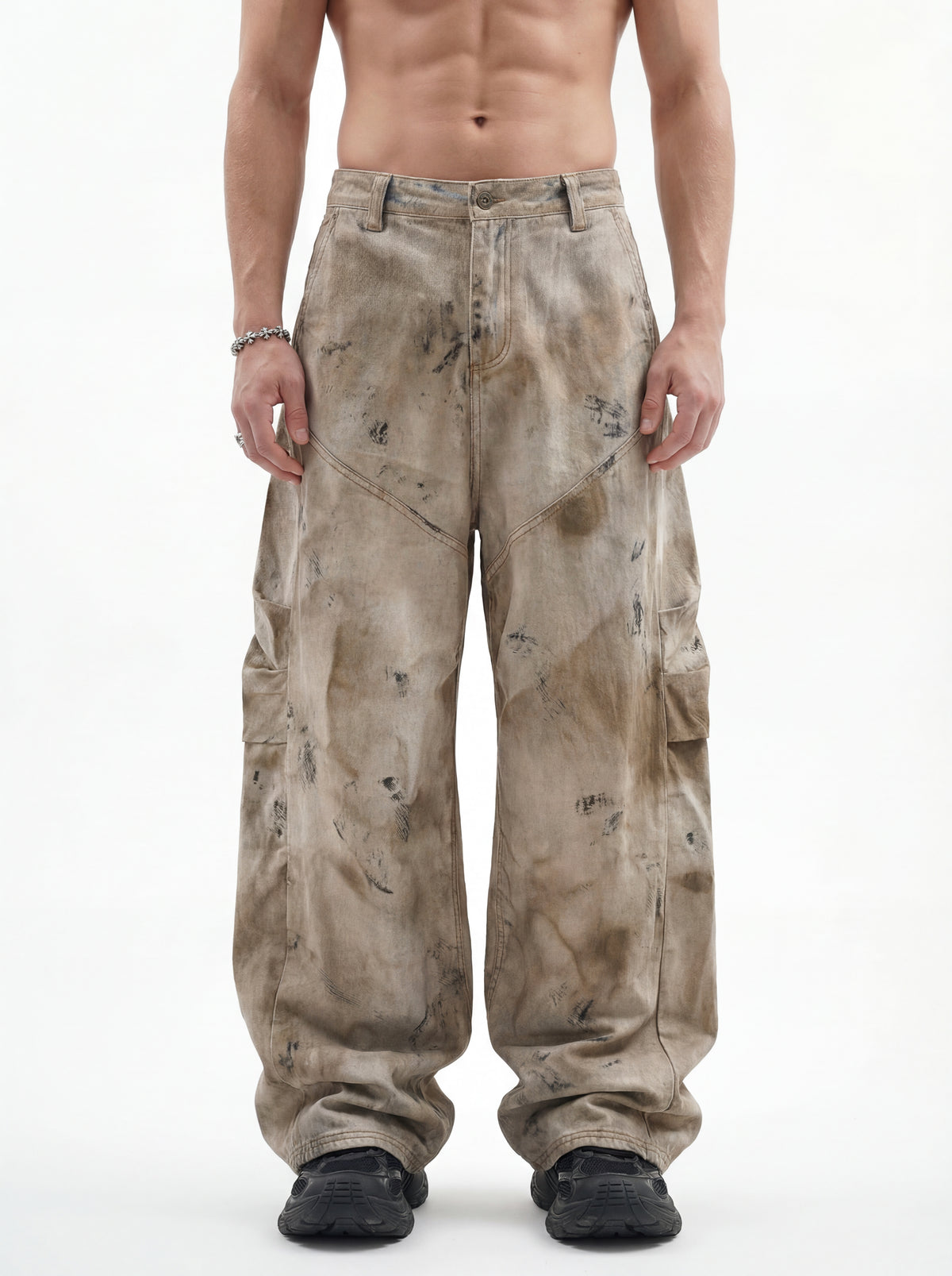 270GSM Men's Cotton Twill Denim Print Loose Fit Pants Mustard Yellow