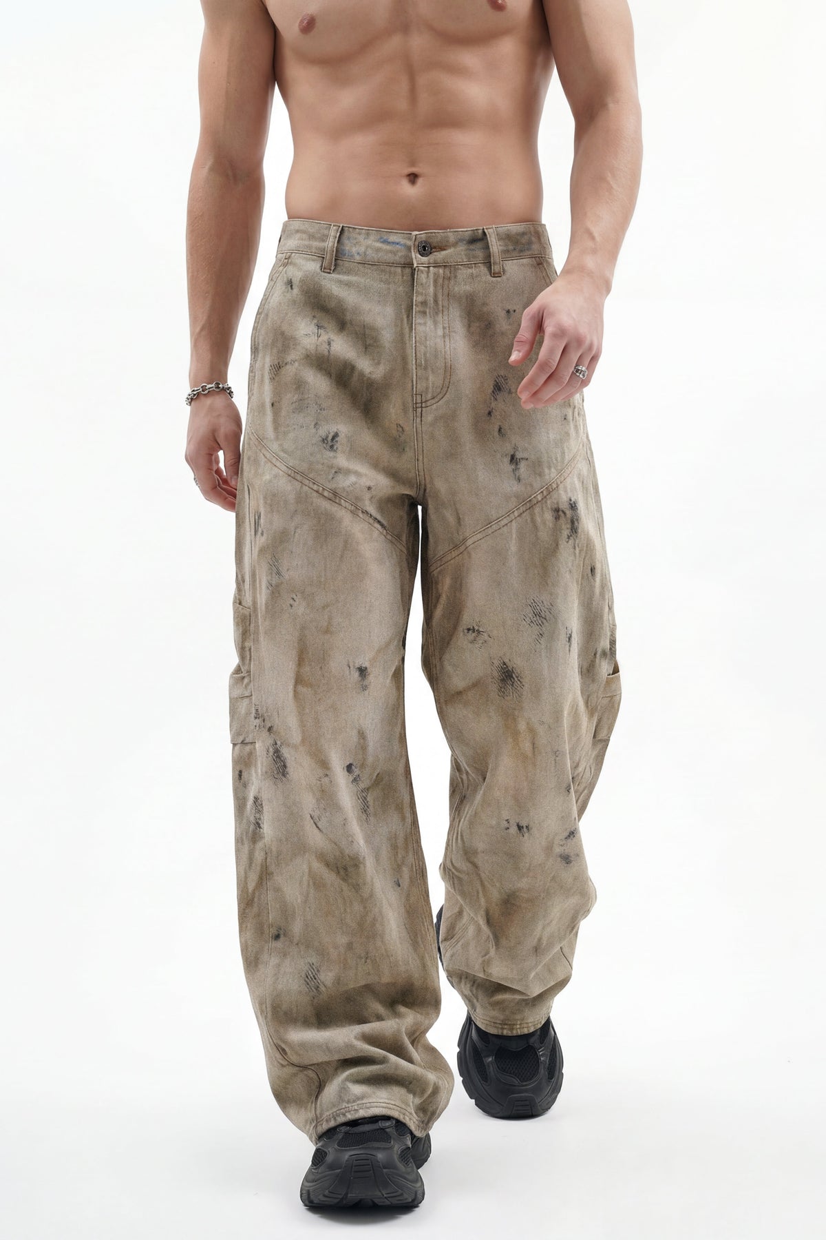 270GSM Men's Cotton Twill Denim Print Loose Fit Pants Mustard Yellow