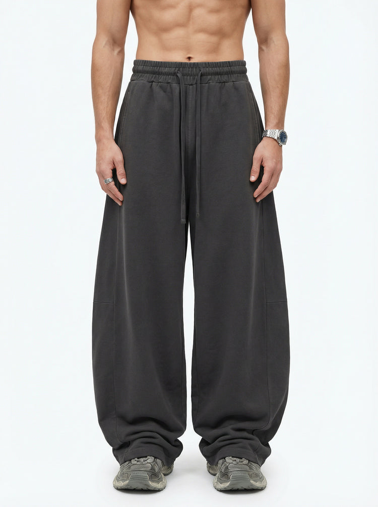 320GSM Men's Textured Denim Curved Panel Pants snow washed