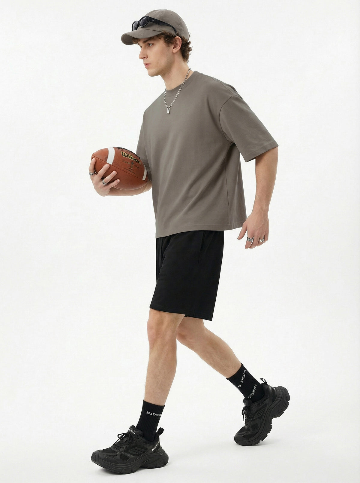 230GSM Men's Combed Cotton Plain Knit Boxy T-Shirt Coffee Gray