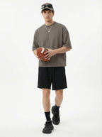 230GSM Men's Combed Cotton Plain Knit Boxy T-Shirt Coffee Gray