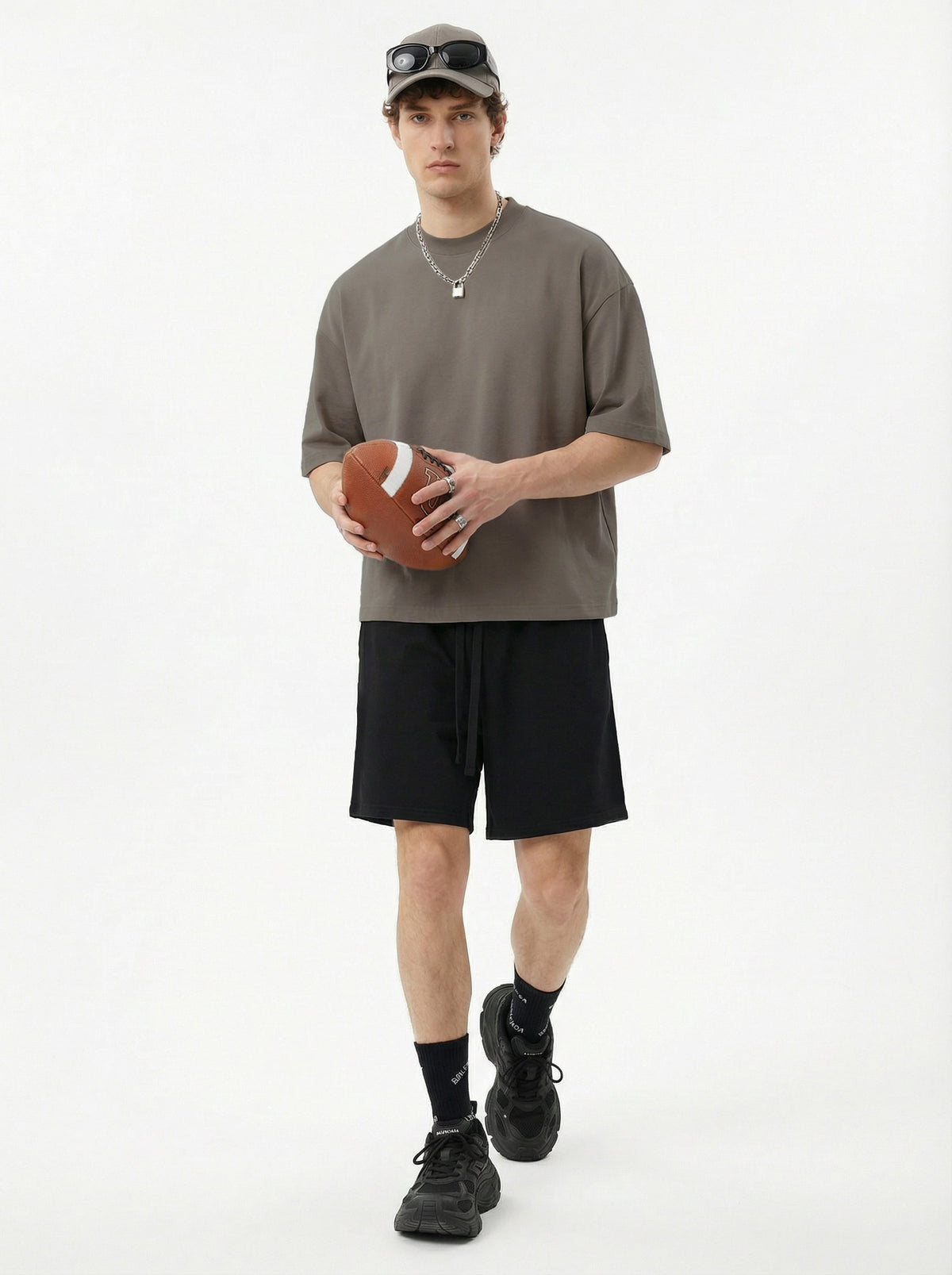 230GSM Men's Combed Cotton Plain Knit Boxy T-Shirt Coffee Gray