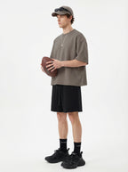 230GSM Men's Combed Cotton Plain Knit Boxy T-Shirt Coffee Gray