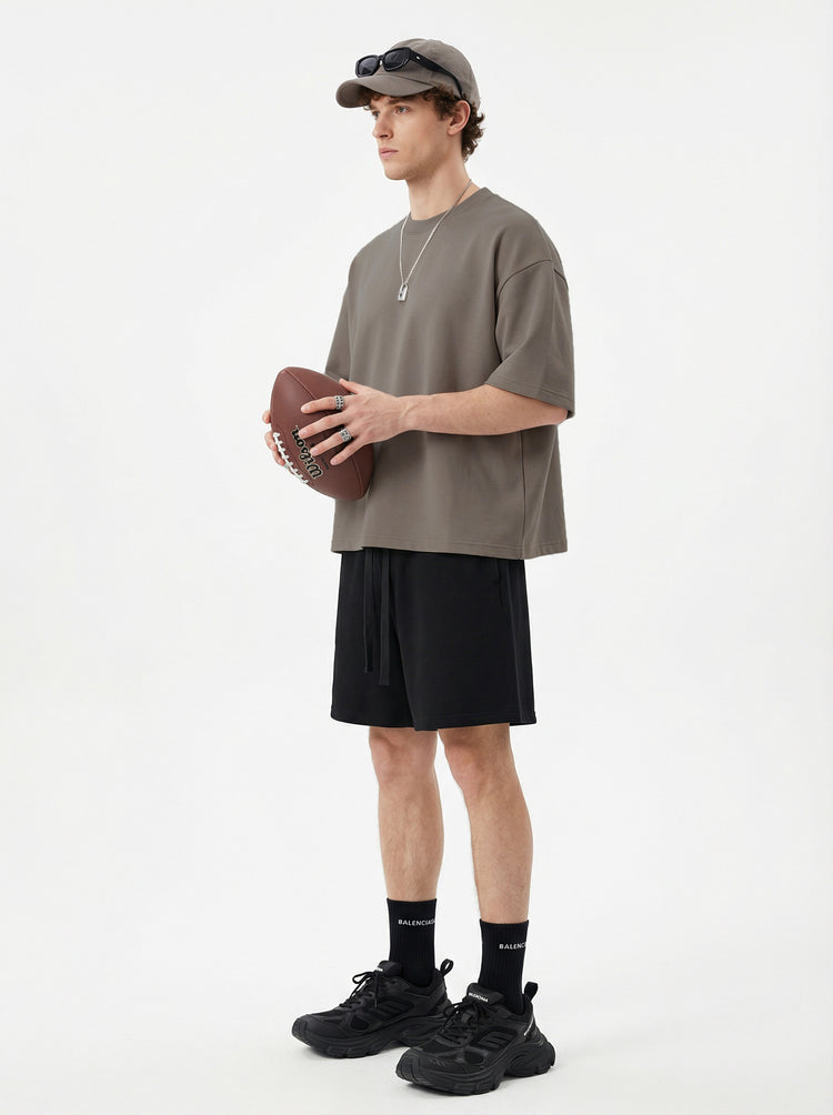 230GSM Men's Combed Cotton Plain Knit Boxy T-Shirt Coffee Gray