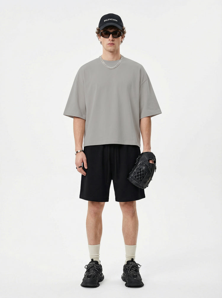 230GSM Men's Combed Cotton Plain Knit Boxy T-Shirt Light Gray