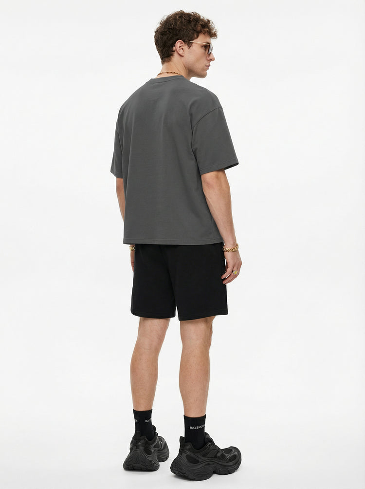 230GSM Men's Combed Cotton Plain Knit Boxy T-Shirt Dark Gray