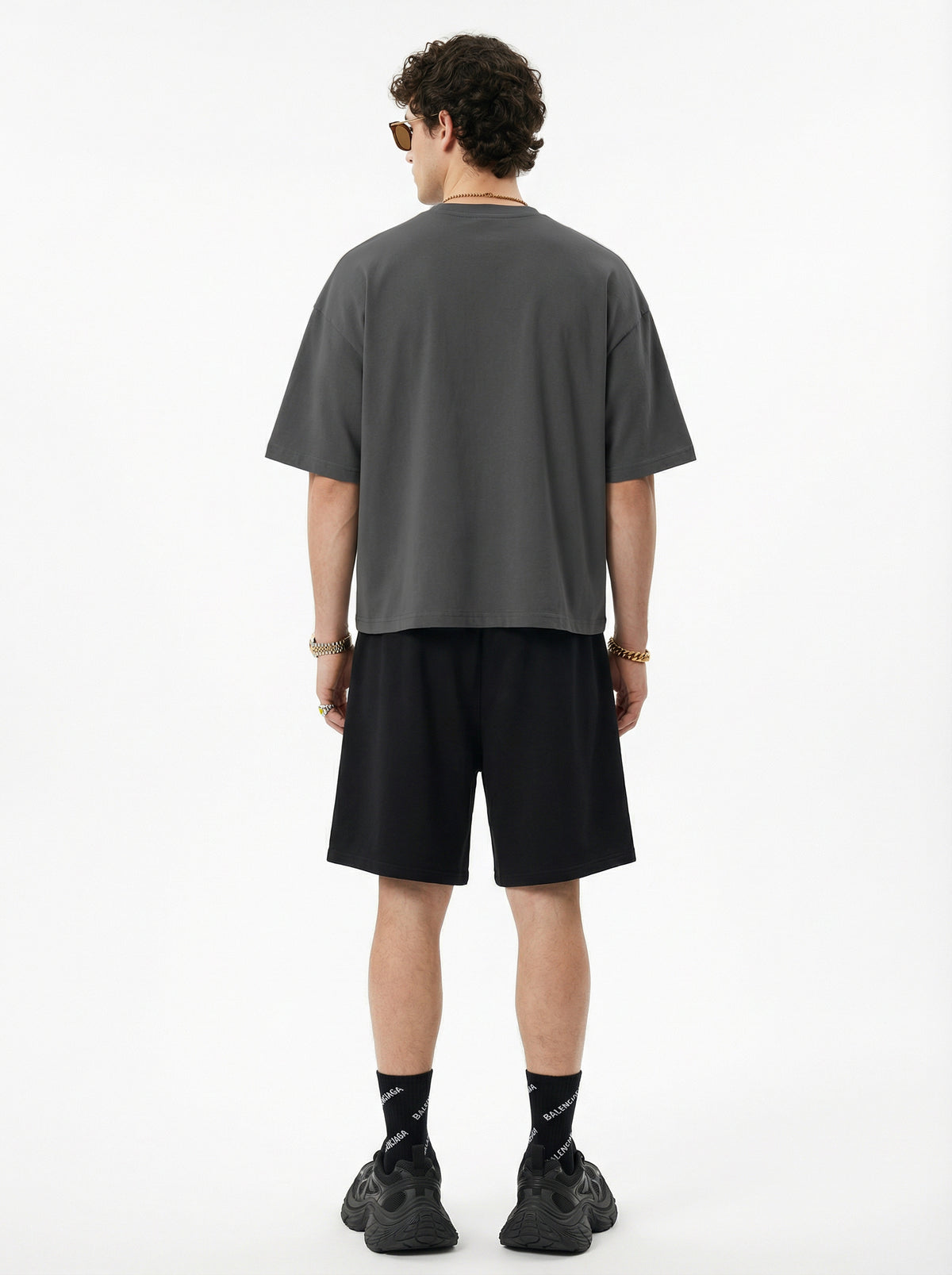 230GSM Men's Combed Cotton Plain Knit Boxy T-Shirt Dark Gray